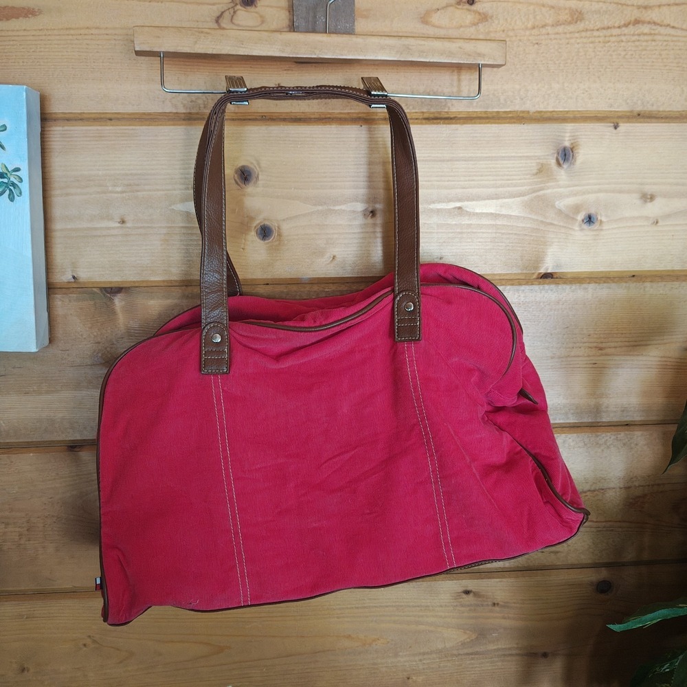 Red Tommy Hilfiger‎ corduroy vintage bag duffle over night Weekend ZA4